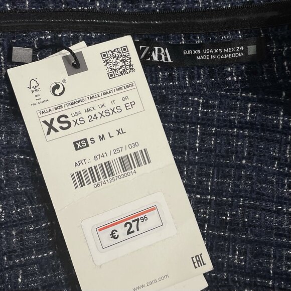 Zara Womens Top Size XS Tweed Textured Structured Off The Shoulder Flare Sleeves - Picture 5 of 7